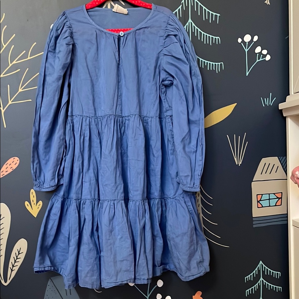 Crewcuts Blue Tiered Ruffled Sundress with Bishop Sleeves